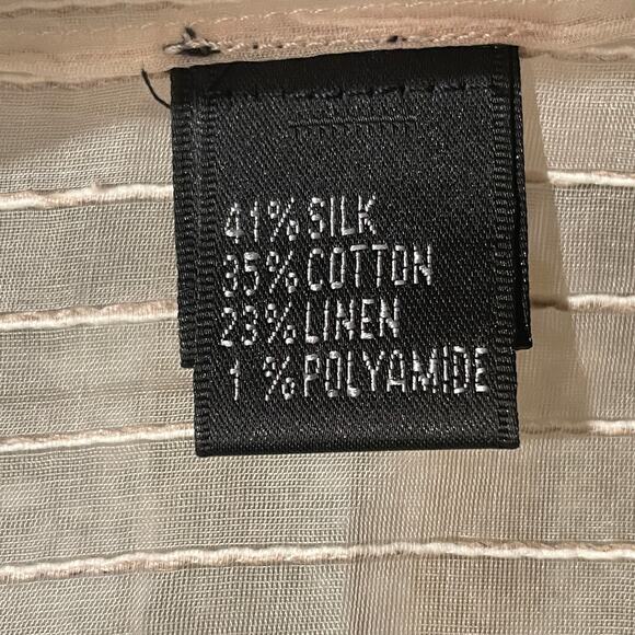 Lafayette 148 NY Silk Linen Sheer Blouse 10 | Neutral Stripe Button Shirt $400 - Picture 4 of 5